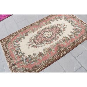 3.7x6.5 ft Vintage Rug, <b>Red</b> Abstract Turkish Rug <b>Wool</b> - Product Image 4
