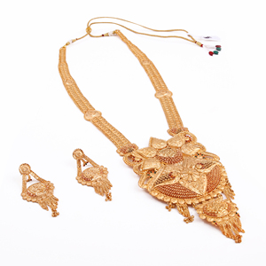 Nouveau collier et boucles d'oreilles tendance en alliage plaqué or 24 carats, bijoux de mode indiens et nigérians, ensemble de bijoux de mariée, cadeau pour enfants, fête, mariage - Product Image 1