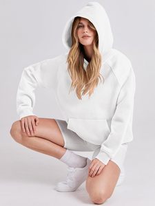 Drop-Shoulder Mujer Casual Manga larga Fleece Woven Front Hoodie Transpirable Oversized Pullover - Product Image 3