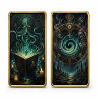 Carte de collection en métal double face, motif Grimoire de Cthulhu et Sigil Occulte, avec cadre doré, Vortex Cosmique, Œil Sacré, Cadeau Eldritch