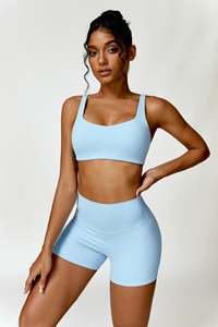 Custom Logo Ice Blue Camila Sports <b>Bra</b> Heart Shape Scooped Cleavage Neckline New And High Impact Women's Gym Fitness Sports <b>Bra</b> - Product Image 2