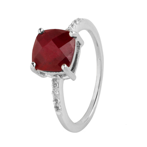 Anillo de piedras preciosas de rubí clásico con corte de tablero de ajedrez en forma de pera, juego de chapado en oro de rodio en patrón de amantes para compromiso de boda - Product Image 1