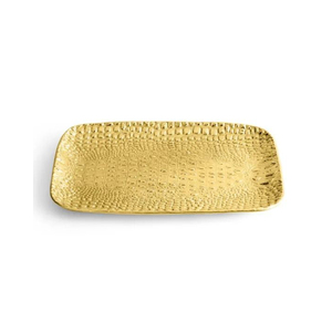 Plateau de service alimentaire en laiton avec poignée, plateau rectangulaire de couleur dorée pour la maison, plateau de service pour le petit-déjeuner et le dîner - Product Image 3