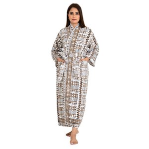 Khimar Kantha-Stitch 100% Algodón Hecho a Mano Unisex, Capa de Malla Blanca-Marrón, Kimono Largo para Mujer, Cubre Traje de Baño, Regalo Elegante - Product Image 4