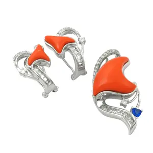 Pendientes de Coral con Baño de Oro Vintage sobre Plata, con Piedras Preciosas, para Mujer, Ideales para Compromiso, con Diamantes Blancos en Oro Blanco - Product Image 2