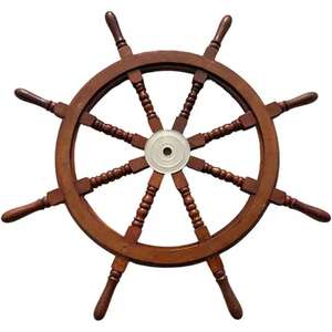 Nautical Premium Sailor's Hand Crafted Brass & <b>Wooden</b> Ship Wheel Brown Color Round Ship Wheel Gift Item Home Wall Decor - Product Image 2