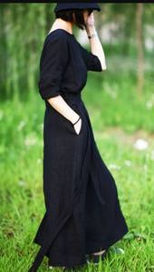 <b>Women's</b> <b>Linen</b> Solid Color <b>Dress</b> Summer 2024 New Short Sleeve <b>Dress</b> Waist Slimming Belt With Pocket <b>Linen</b> <b>Dress</b> - Product Image 4