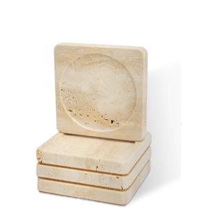 Los mejores posavasos de piedra batida travertino hechos a mano con soporte de madera Juego de cuatro accesorios duraderos para bebidas Idea de regalo perfecta - Product Image 3