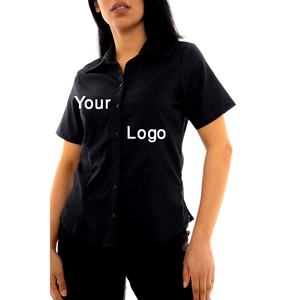 Chemise formelle d'été pour femmes avec logo personnalisé, 100% coton, manches courtes, col en V, bouton, tenue de bureau professionnelle, Bangladesh - Product Image 1