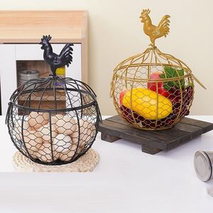 Panier à oeufs en fil de fer noir de meilleure qualité Panier de rangement de table en métal en fer forgé de forme ronde avec poignée - Product Image 2