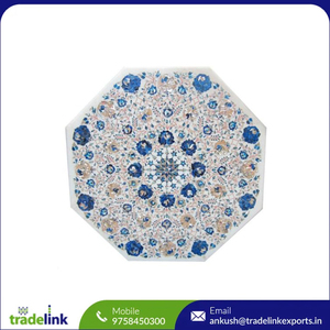 Table d'appoint moderne en marbre blanc incrustation florale Pietra Dura artisanale plateau en bois fait à la main pour la décoration intérieure meubles de salon en verre - Product Image 3