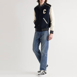 Blouson universitaire décontracté pour homme style preppy avec lettre C brodée sur le devant, coupe régulière, coupe-vent automne en polyester/coton, col rabattable - Product Image 4