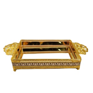 New <strong>Decorative</strong> <strong>Tray</strong> Gold Mirror Jewelry Storage Organizer Makeup <strong>Tray</strong> for Vanity <strong>Dresser</strong> - Product Image 2