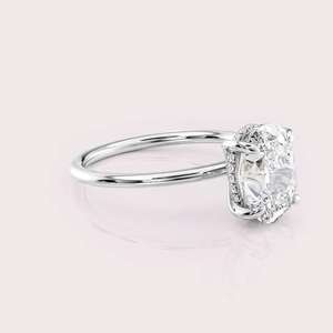 Vintage Cushion Cut Lab Grown Diamond Solitaire <b>Ring</b> in Solid 925 Sterling Silver Rhodium Plated <b>Custom</b> Engagement Jewelry - Product Image 2