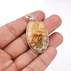 Colgante de Plata de Ley 925 con forma ovalada de piedras preciosas de jaspe Natural, colgante de moda para boda, aniversario para Unisex - Product Image 5