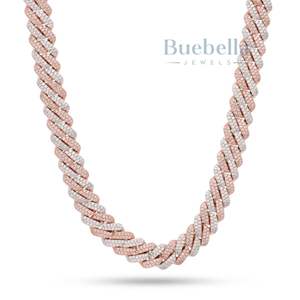 Collar de Hip Hop estilo rapero de dos tonos para hombre, plata 925, 12mm, moissanita, ajuste de puntas de 2 filas, cadena de eslabones cubanos de Miami, joyas BUEBELLA - Product Image 1