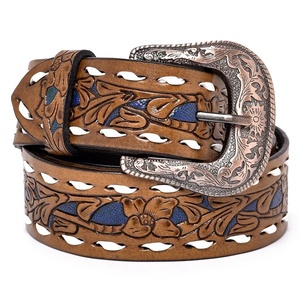 Ceintures en cuir de vachette véritable Bloom Ride en cuir usiné à fleurs de luxe avec boucle en acier pour hommes et femmes - Product Image 1