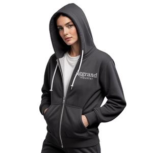 Venta al por mayor Plain Full Zip Up Casual Sudadera para mujer de manga larga sudaderas con capucha grandes con cordones - Product Image 4