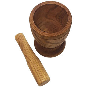 Mortero y pilón redondos de bambú hechos a mano, herramienta de cocina de calidad premium, acabado natural, duradero, triturador de especias y hierbas. - Product Image 6