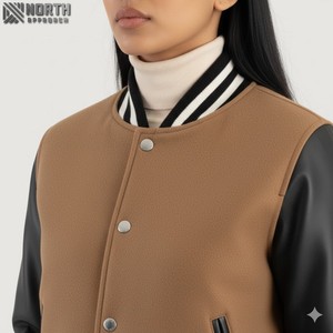 Abrigo grueso personalizado para exteriores para mujer, chaqueta universitaria bordada a la moda con letras, chaqueta de cuero personalizada para mujer - Product Image 5