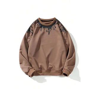 Sudadera Extra Grande de Invierno con Cuello Redondo, Estampado Digital Bordado y Acabado Teñido Liso - Product Image 4