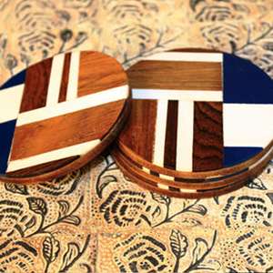 791 Hot Selling Wooden <b>Marble</b> Resin Customized Coaster Set with Natural & Customized Color Made in India - Product Image 3