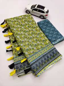 ผ้าส่าหรีผ้าไหมแท้งานปาร์ตี้ดีไซน์แบบดั้งเดิมเรียบเนียน - Product Image 2