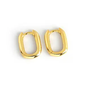 S104-7 Gold Plated 925 Sterling Silver Oval Shape Hoop Earrings For Women