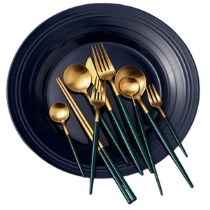 Ensemble de couverts en acier inoxydable de style luxueux, manche bleu moderne, finition dorée, ensemble de couverts de table pour la cuisine, la restauration - Product Image 3