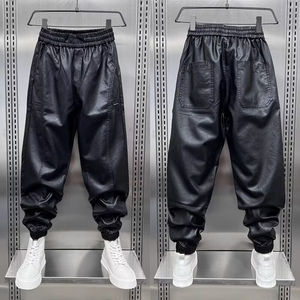 Pantalon en cuir personnalisé de haute qualité pour hommes de grande taille Logo en relief 3D jambe droite style décontracté mi lourd élastique léger - Product Image 5