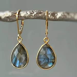 Vente chaude Designer Labradorite Pierres Précieuses Boucles D'oreilles En Gros 925 En Argent Sterling Plaqué Or Boucles D'oreilles Pour Les Femmes Et Les Filles - Product Image 1