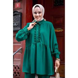 Ensemble 2 pièces modeste hijab à volants sur le devant émeraude - Product Image 4