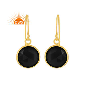 Meilleure qualité en argent Sterling plaqué or 18 carats naturel noir Onyx pierre précieuse balancent boucle d'oreille Demi bijoux fins pour les femmes cadeau pour elle - Product Image 1
