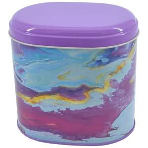 Cajas de hojalata de metal con textura de mármol rosa y dorado ovaladas de 1.4L Diseño único de 140x120x130mm Cajas de metal de diseño único - Product Image 2