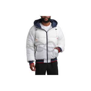 Chaqueta bomber acolchada ligera para hombre, acolchada con capucha y cremallera completa con cuello levantado en la parte inferior acanalada, ropa cálida para exteriores, tallas - Product Image 1