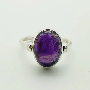 925 Sterling Silver Boho Hippie Ring with Natural Amethyst Big Stone Oval Cut <b>Purple</b> Women's Wedding Ring - Product Image 5