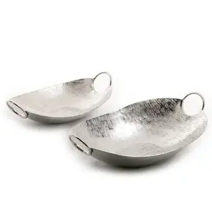 Platos para servir de Metal con diseño Art Deco niquelado, cuencos con asas, bodas, fiestas, servidor de frutas de aluminio con acabado plateado - Product Image 1