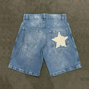 Short en jean vintage délavé à l'acide avec logo personnalisé Short surdimensionné pour homme à imprimé mousse et cordon de serrage - Product Image 5