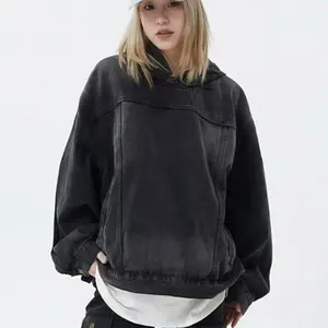 Primavera otoño mujer Denim sudaderas con capucha Streetwear señoras Jean pulóver Tops Vintage pareja manga larga sudaderas con capucha - Product Image 2