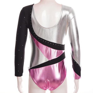 Justaucorps de gymnastique pour femmes adultes, best-seller, en spandex, confortable, durable, manches longues, col orné de strass - Product Image 4