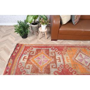 Alfombra Vintage de 2.7x11.2 pies, Alfombra Turca, Alfombra de Lana con Bordes Rojo Anaranjado - Product Image 1