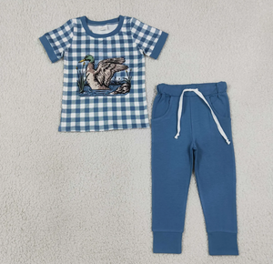 Ensembles de vêtements de chasse pour bébés garçons, bleus à carreaux, avec poches, style jogger - Product Image 3
