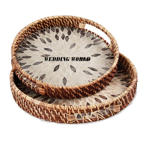 ชุดถาดเสิร์ฟหวายทรงกลม2ชิ้นถาดเสิร์ฟหอยมุกดีไซน์เนอร์ถาดเสิร์ฟหวายแฟนซีปรับขนาดได้ตามต้องการ - Product Image 1