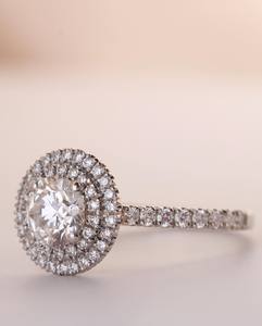 6.5mm coupe ronde blanc CZ Double Halo bague de fiançailles avec pavé bande argent mariée mariage anniversaire proposition femmes bijoux - Product Image 3