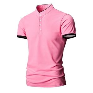 Polo de manga corta Polo de marca de moda Camisa de polo de verano para hombre Cuello mandarín Slim Fit Botón de color sólido - Product Image 2
