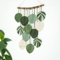 Tapiz de Pared Rectangular Vertical de Macramé Orgánico Hecho a Mano con Hojas Verdes, Decoración Boho para Cuarto de Niños, Arte Decorativo de Tela, Nuevo Modelo de Primavera