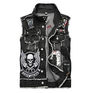 Chaleco de mezclilla para hombre más vendido con parches bordados y diseño personalizado Chaleco de burbujas a prueba de viento y chaleco con logotipo personalizado - Product Image 1