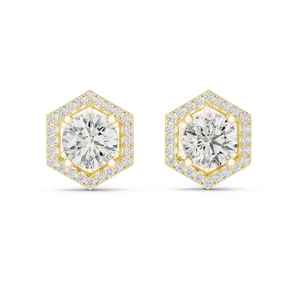 Boucles d'oreilles classiques hexagonales en moissanite taille ronde en argent sterling 925 avec sertissage clos plaqué platine, cadeau d'anniversaire pour elle - Product Image 4