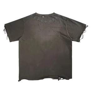 2026 nouvelle mode hommes en détresse brodé Patch manches courtes T-Shirt Streetwear 100% coton sérigraphie conception - Product Image 3