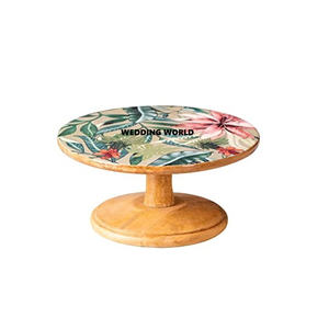 Support à gâteau en bois de forme ronde avec trois pieds support à gâteau en bois de créateur classique élégant fait à la main de qualité supérieure - Product Image 5